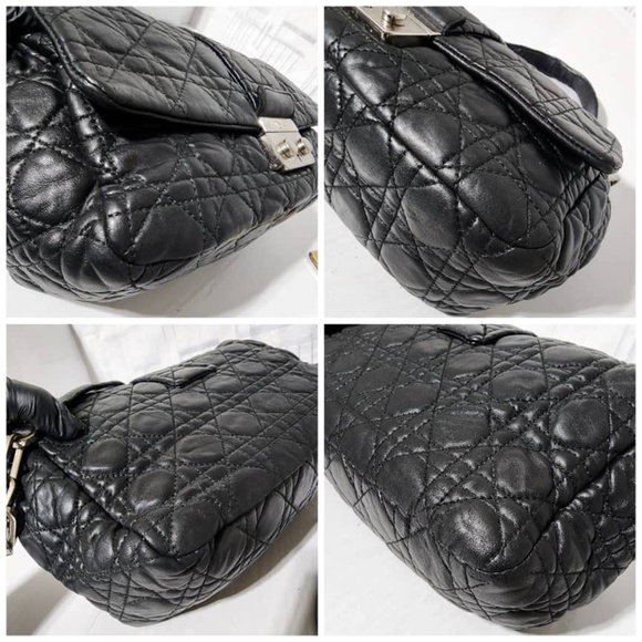 Authentic CHRISTIAN DIOR Cannage Quilted Lambskin Leather New Lock Flap Bag Blac - Picture 13 of 14